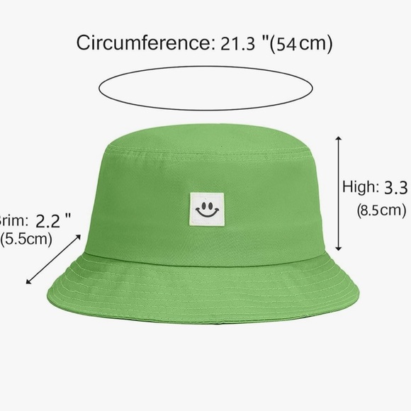 Sun Protection Green Cotton Summer Smiley Bucket Hat NEW Kids S-M Adults - Picture 2 of 6